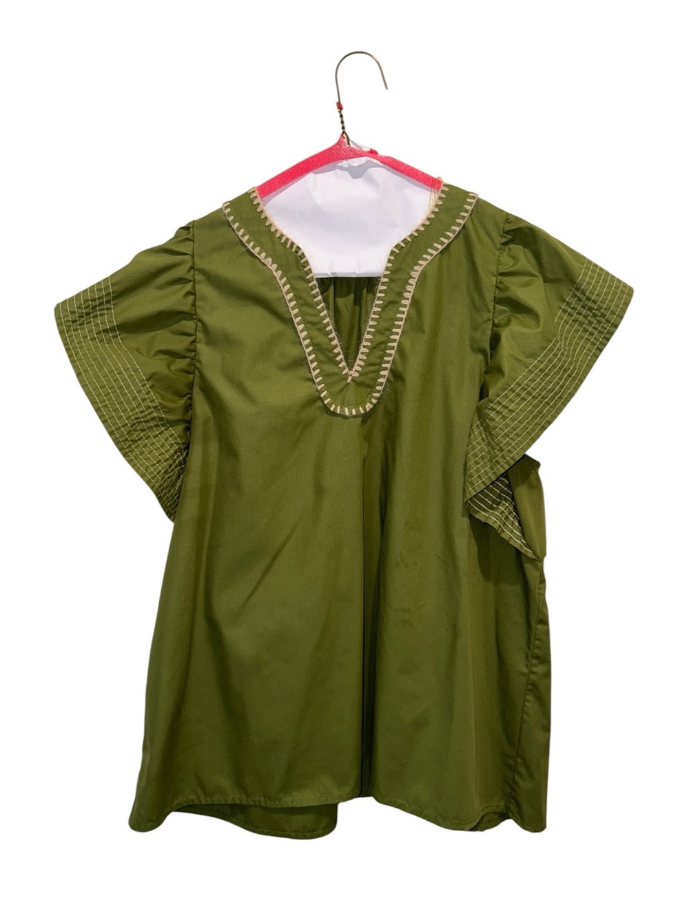 Entro Olive Green Embroidered V-Neck Tunic